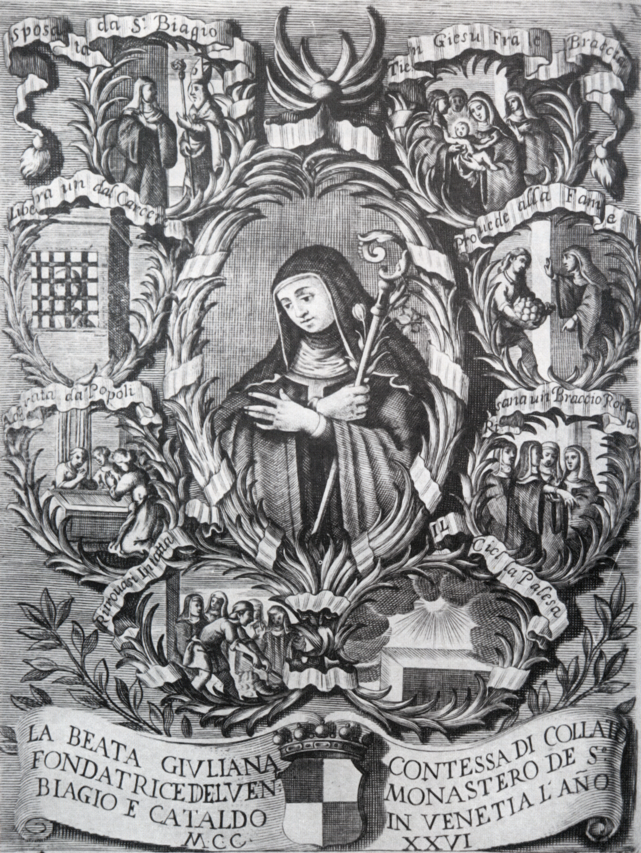 Copper Engraving Of Blessed Giuliana Of Collalto By Antonio Menegon Scanned From The Book Collalto