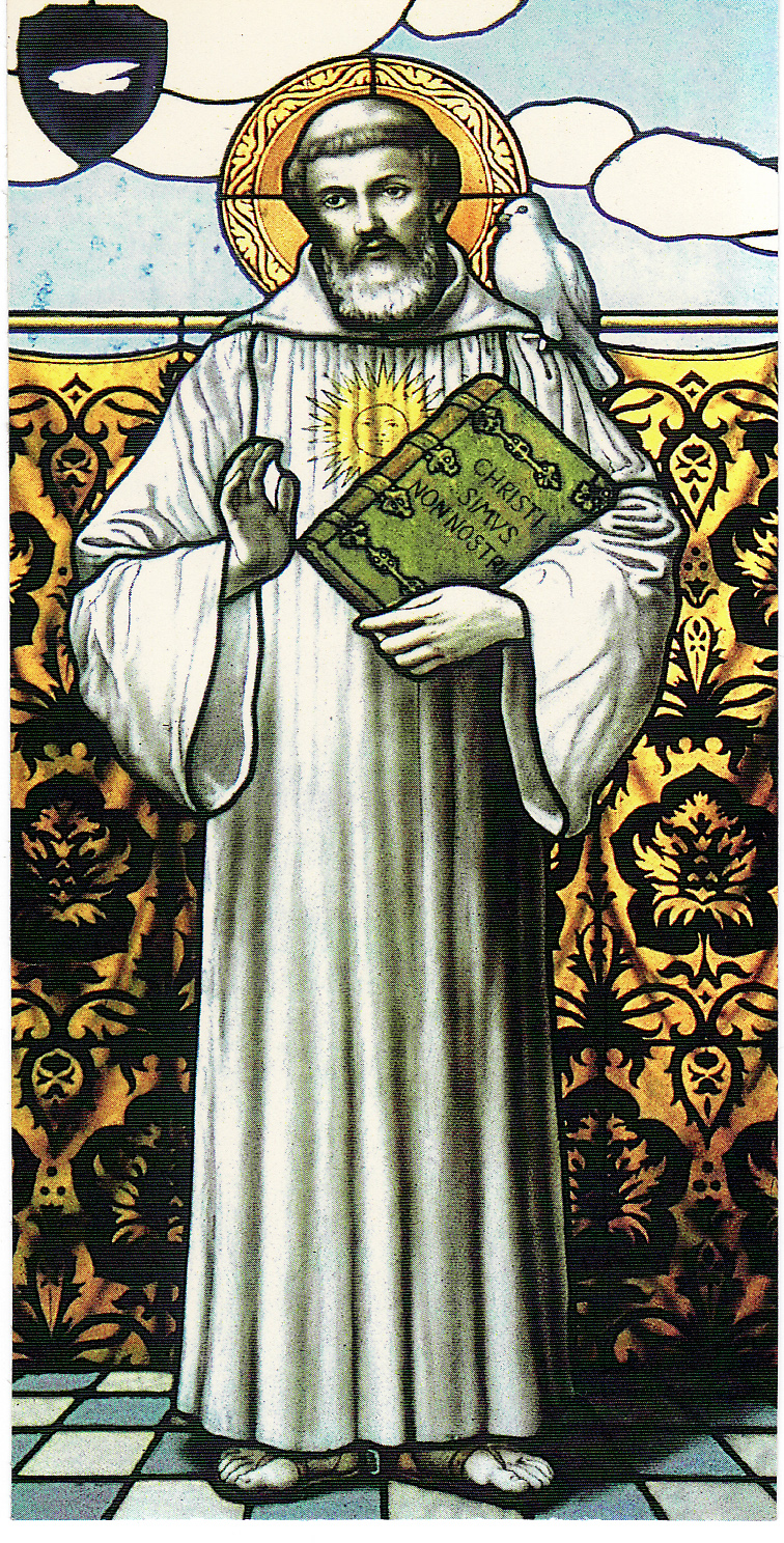 Detail of A 19Th Century Stained Glass Window of Saint Columban Date Unknown Artist Unknown Bobbio Abbey Piacenza EmiliaRomagna Italy