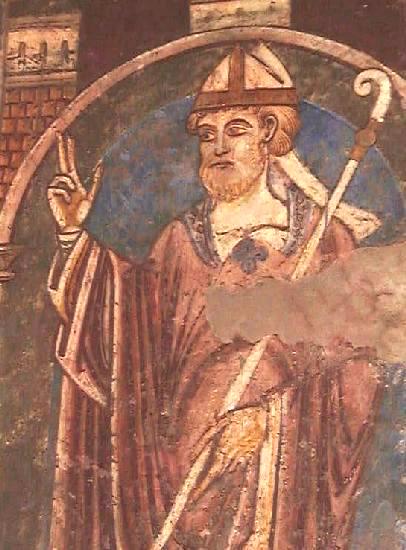 Stained Glass Window of Saint Cuthbert of Lindisfarne Christ Church Cathedral C1320 Artist Unknown Depicts The Saint In Pontificals Holding The Head of Saint Oswald Photographed By Brother Lawrence Lew Op