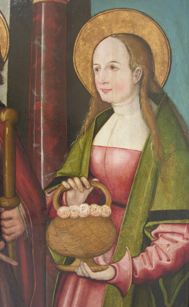 Detail of A Colour Lithograph of Saint Dorothy Date And Artist Unknown Part of The Wellcome Collection