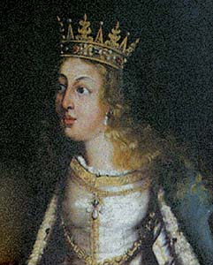 Detail of The Painting Santa Isabel Reina De Portugal By José Gil De Castro 1820 Museo Colonial De San Francisco Santiago Chile