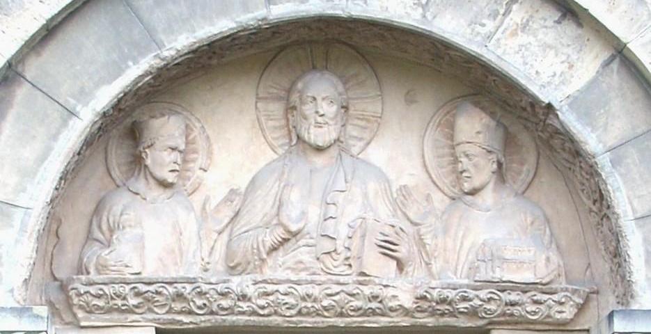 BasRelief of Saint Epiphanius Date Unknown Artist Unknown Detail of A Tympanum At The Main NorthWest Door of The Basilica of Saint Godehard Hildesheim Germany Photographed On 3 October 2011 By Hildesia