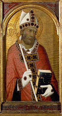 Fresco of Saint Gimignano On A Pillar Holding The City of San Gimignano Italy C1464 By Benozzo Gozzoli Apsidal Chapel SantAgostino San Gimignano Italy
