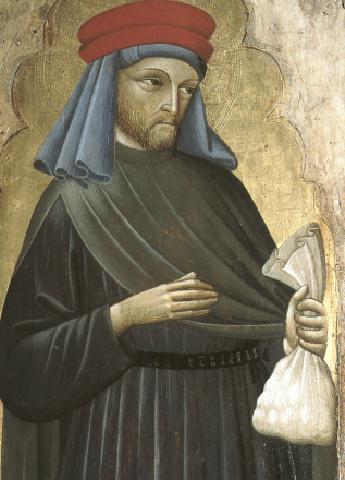 Detail of An Antique Holy Card of Saint Homobonus