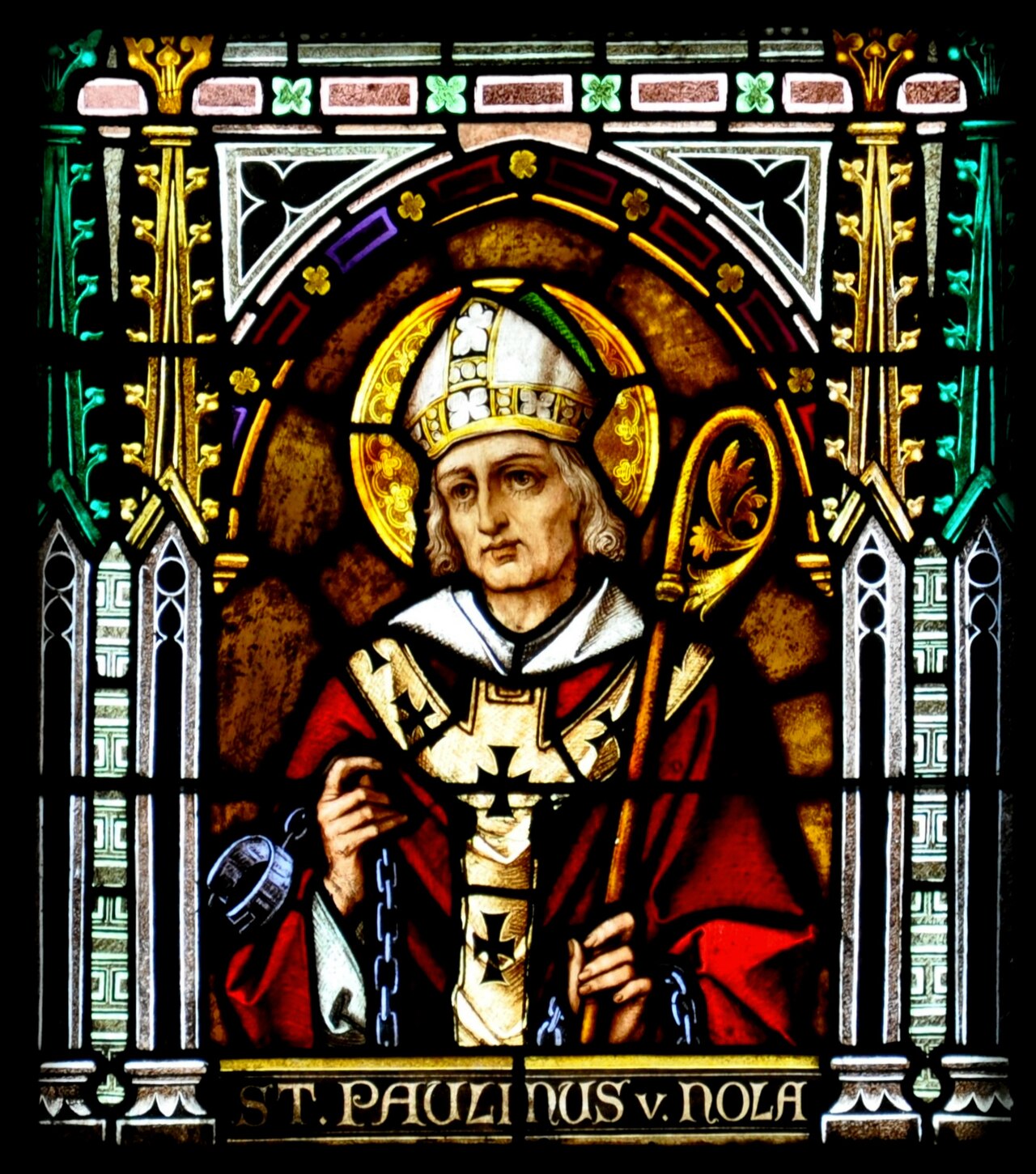 Detail of A Stained Glass Window of Saint Paulinus of Nola Cathedral of Linz Austria Artist Unknown Date Unknown Photographed By Wolfgang Sauber On 14 March 2009