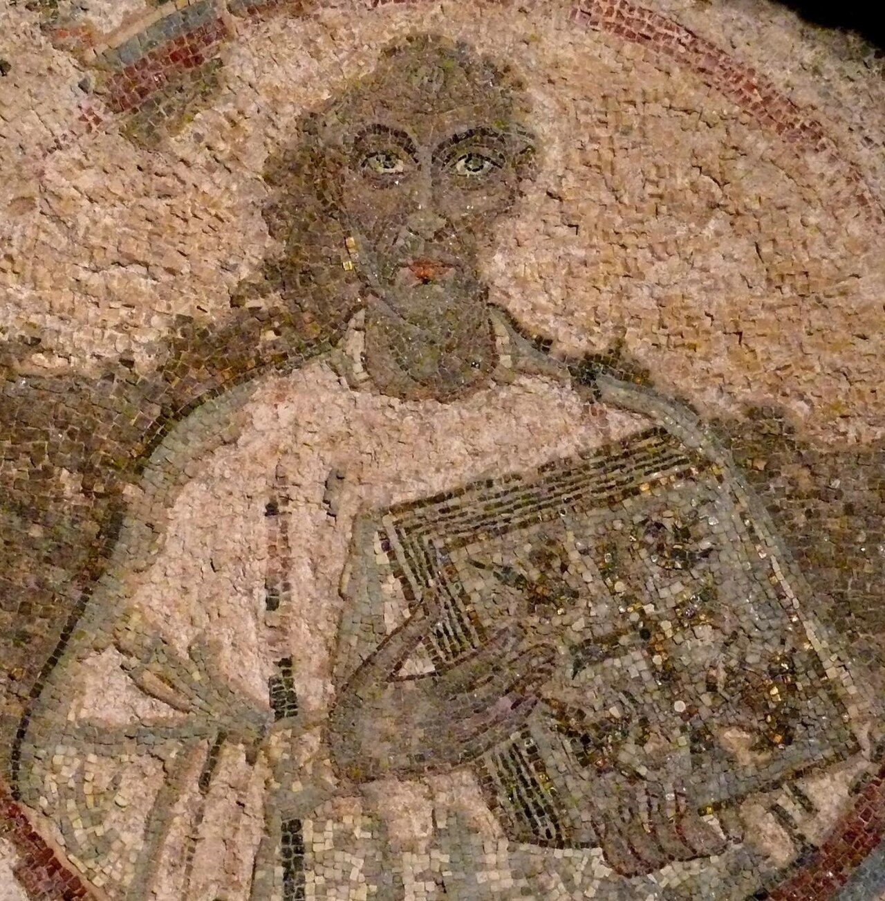 Detail of A 5Th Century Mosaic Portrait of Saint Quodvultdeus San Gennaro Catacombs Naples Italy