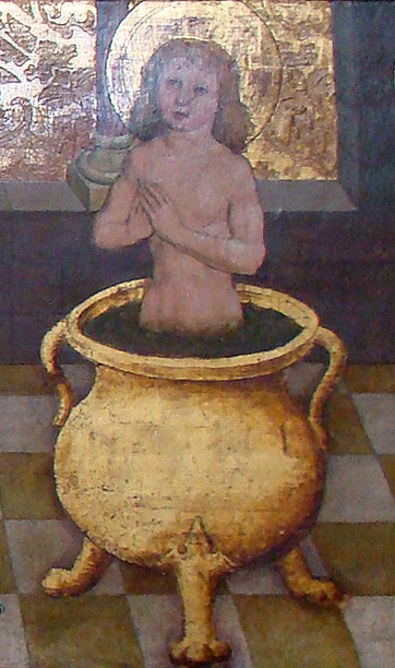 Statue of Saint Vitus Being Boiled In Oil In Front of The Church of Iffeldorf