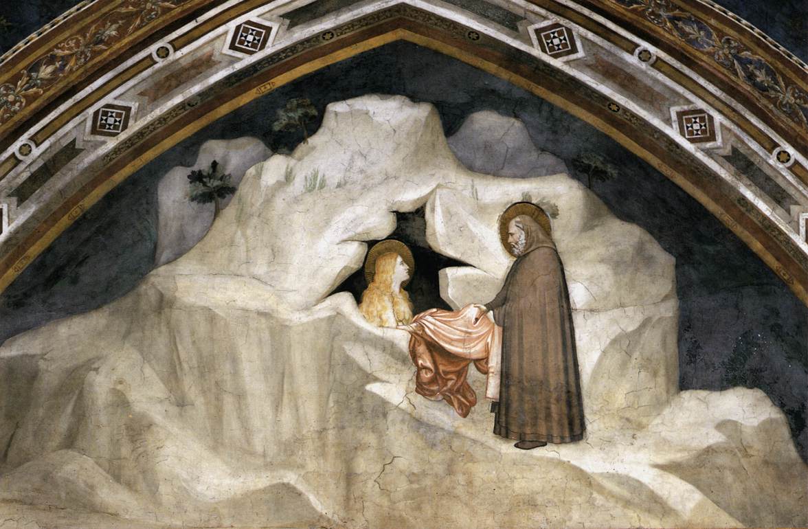 Detail of A Fresco of Saint Zosimus of Palestine Meeting Saint Mary of Egypt C1325 Assisi Italy