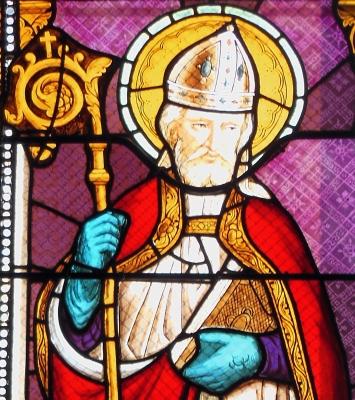 Detail of A Stained Glass Window of Saint Albinus of Angers Date Unknown Artist Unknown Church of SaintAubin Landes France Photographed On 23 December 2014 By Jibi44